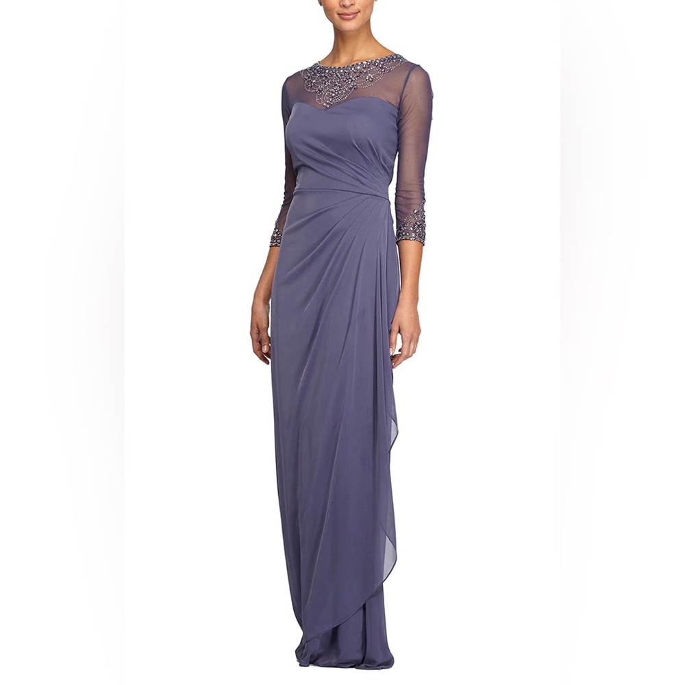 10 Petite Alex Evenings A-Line Gown with Beaded Illusion